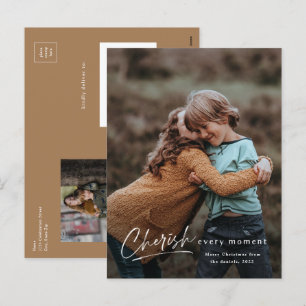 Simple Script Cherish Every Moment Photo Christmas Holiday Postcard