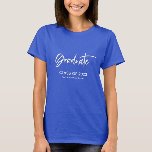 Simple Script Class of 2023 Blue Graduation T-Shirt (Front)