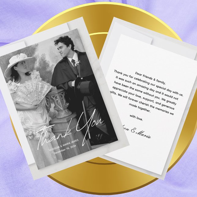 Simple Script Classic Photo Wedding Personalised Thank You Card (Creator Uploaded)