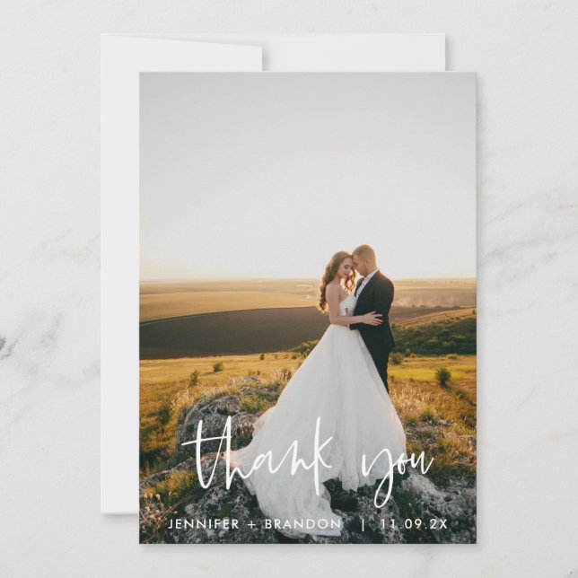Simple Script Classy Wedding Photo Thank you (Front)