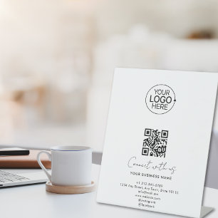 Simple Script Connect With Us Logo QR Code Promo Pedestal Sign