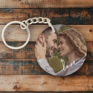 Simple Script Couple Photo Key Ring