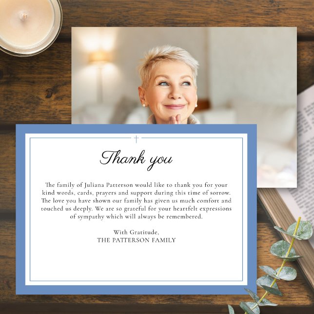 Simple Script Cross Funeral Photo Thank You Card (Creator Uploaded)