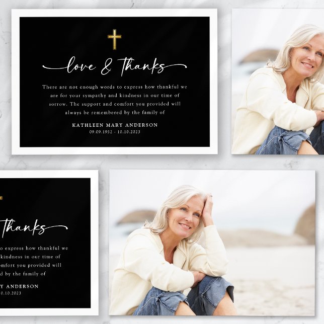 Simple Script Cross Photo Funeral Thank You Card (Creator Uploaded)