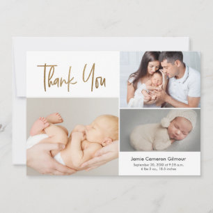 Simple Script Custom baby photo birth stats Thank You Card