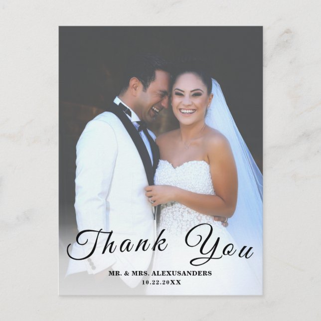 Simple Script CustomPhoto Vertical Wedding Thank U Postcard (Front)