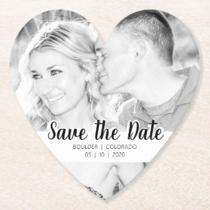 Simple Script Cutout   B&W Save the Date Paper Coaster