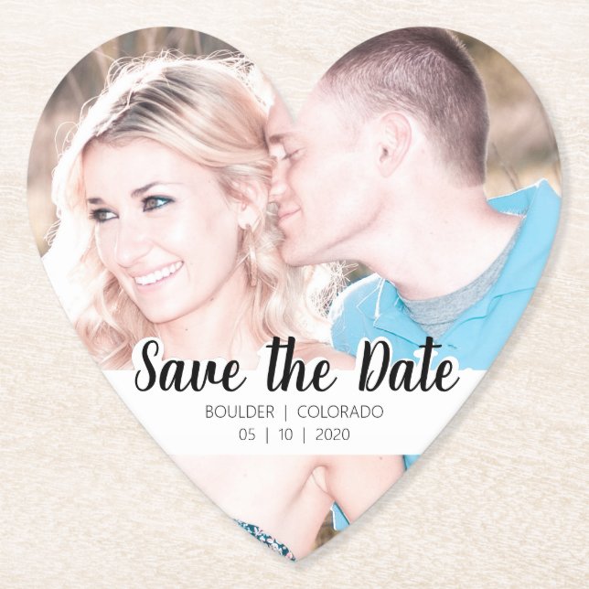 Simple Script Cutout | Save the Date Paper Coaster (Front)