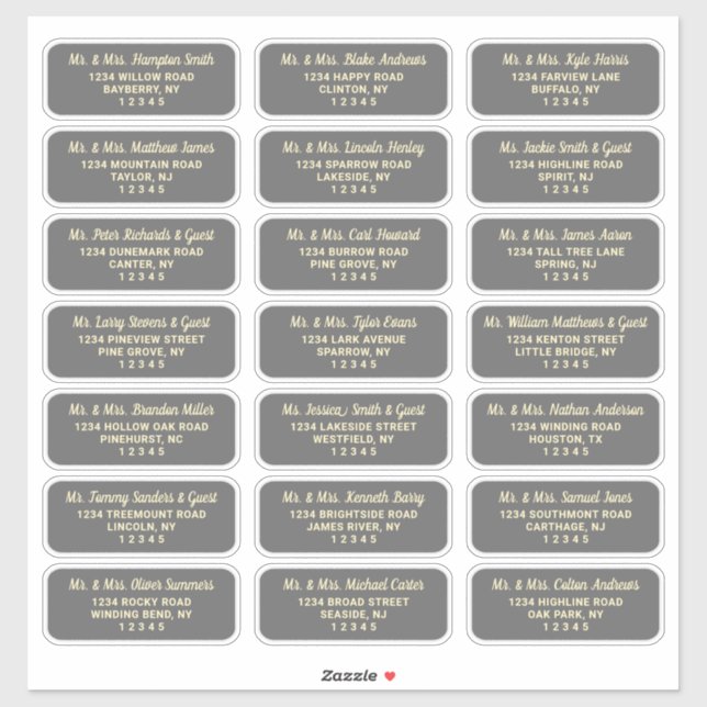 Simple Script Dark Grey Guest Address Labels (Sheet)