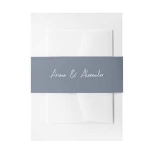 Simple Script Dusty Blue Wedding Invitation Belly Band