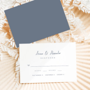 Simple Script Dusty Blue Wedding RSVP Card