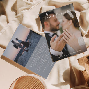 Simple Script Dusty Blue with Photo Wedding  Thank You Card