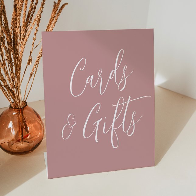Simple Script Dusty Rose Wedding Cards and Gifts Pedestal Sign (Creator Uploaded)