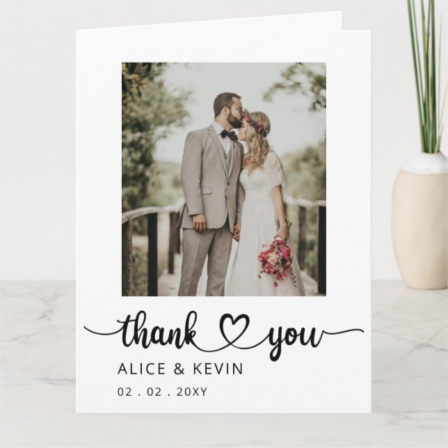 Simple Script Elegant Handwritten Photo Wedding Th Thank You Card (Front)