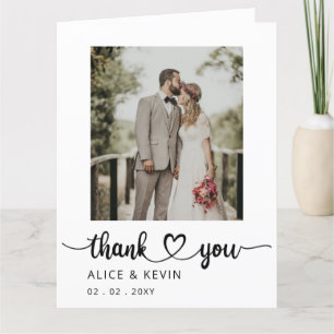 Simple Script Elegant Handwritten Photo Wedding Th Thank You Card