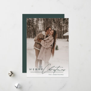 Simple Script Elegant Photo Green Merry Christmas Holiday Card