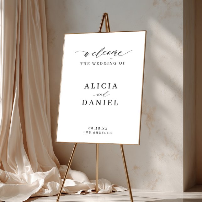 Simple script elegant white wedding welcome sign (Creator Uploaded)