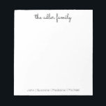 Simple Script Family Notepad<br><div class="desc">Family Notepad - Perfect for everyday notes and lists.  Personalised with your family's last name at the top and finished with your family member's first names at the bottom.  The colour can easily be changed.</div>