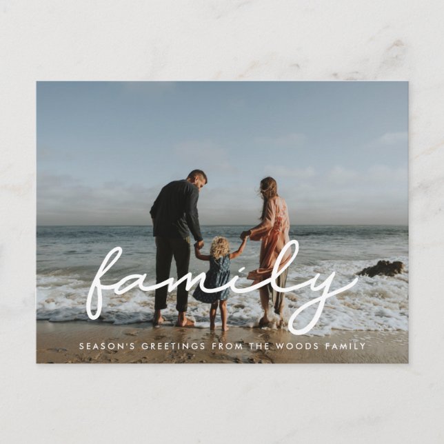 Simple script family photo holiday postcard (Front)