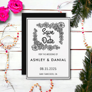Simple script floral wreath Wedding Save the Date Invitation