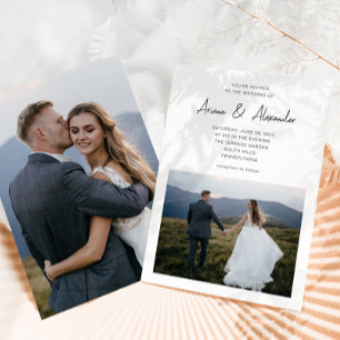 Simple Script Forest Green Two Photo Wedding Invitation