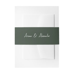 Simple Script Forest Green Wedding Invitation Belly Band