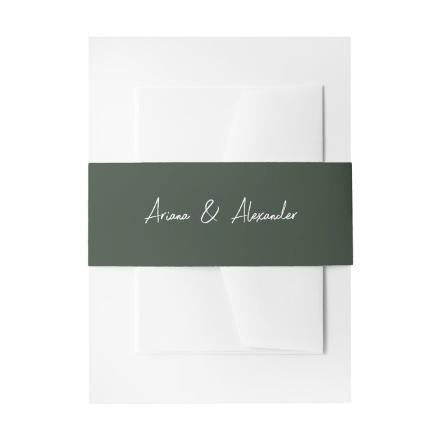 Simple Script Forest Green Wedding Invitation Belly Band (Front Example)