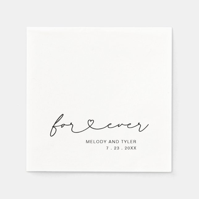 Simple Script Forever Heart Wedding Paper Napkin (Front)