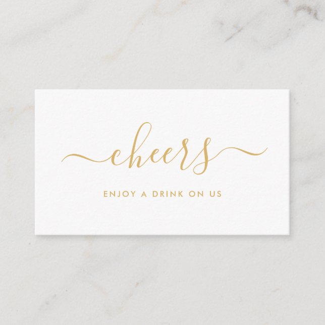 Simple Script Free Drinks Ticket - Gold & White Enclosure Card (Front)