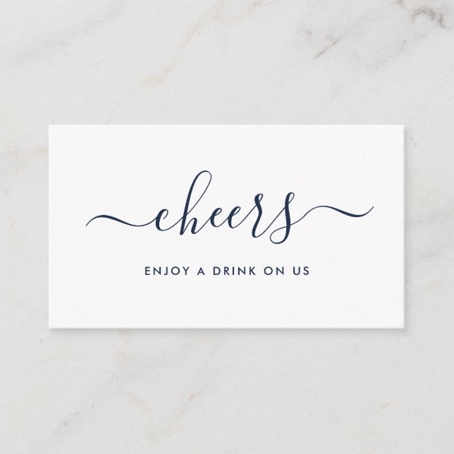 Simple Script Free Drinks Ticket - Navy & White Enclosure Card (Front)