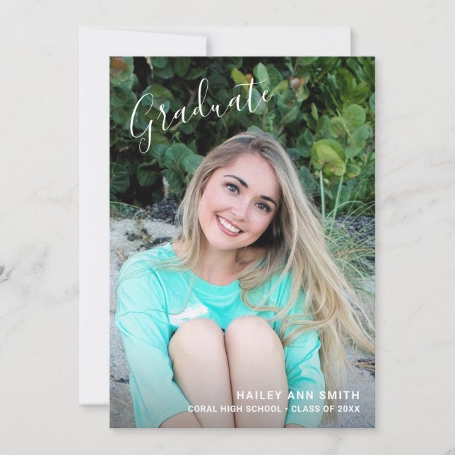 Simple Script Girl Graduate Photo Graduation Announcement (Front)