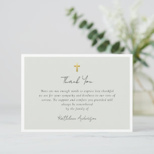 Simple Script Gold Cross Sympathy Funeral Thank You Card