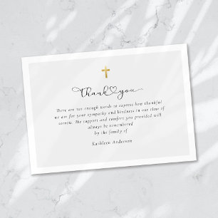 Simple Script Gold Cross Sympathy Funeral  Thank You Card