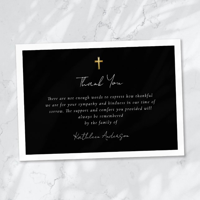 Simple Script Gold Cross Sympathy Funeral  Thank You Card (Creator Uploaded)