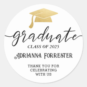 Simple Script Gold Graduate Hat Thank You Classic Round Sticker