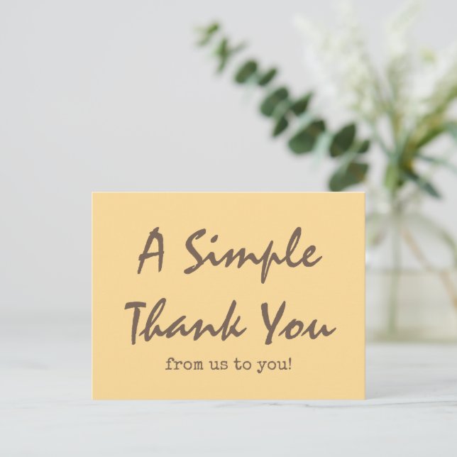 Simple Script Golden Yellow Business Thank You Postcard (Standing Front)