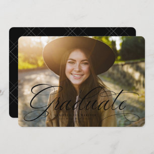 Simple script graduate black and white graduation announcement