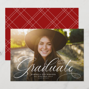 Simple script graduate elegant red graduation announcement