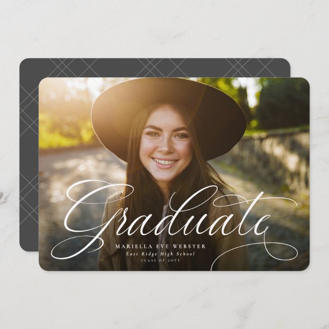 Simple script graduate horizontal graduation announcement (Front/Back)