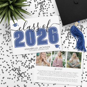 Simple Script Graduate Photo Blue Graduation Announcement
