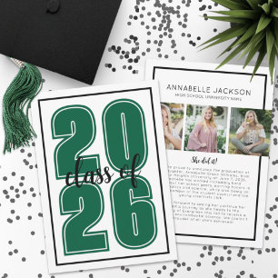 Simple Script Graduate Photo Green Graduation Announcement