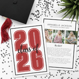 Simple Script Graduate Photo Red Graduation Announcement