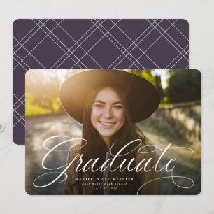Simple script graduate plum purple graduation announcement