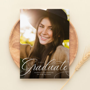 Simple script graduate vertical graduation announcement