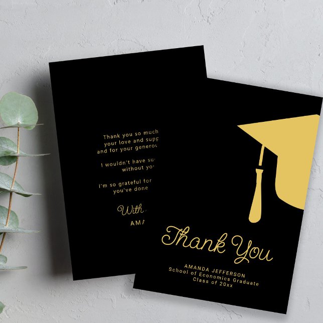 Simple script graduation cap personalised thank you card (Creator Uploaded)