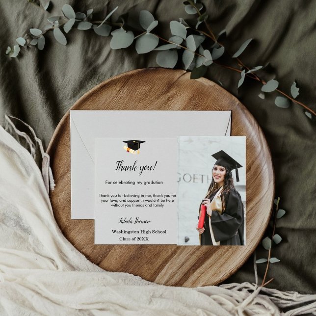 Simple Script graduation photo thank you message Card (Creator Uploaded)