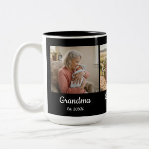 Simple Script Grandma Est. 3 Photo Year Two-Tone Coffee Mug