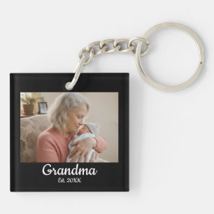 Simple Script Grandma Est.Photo Year Black Key Ring