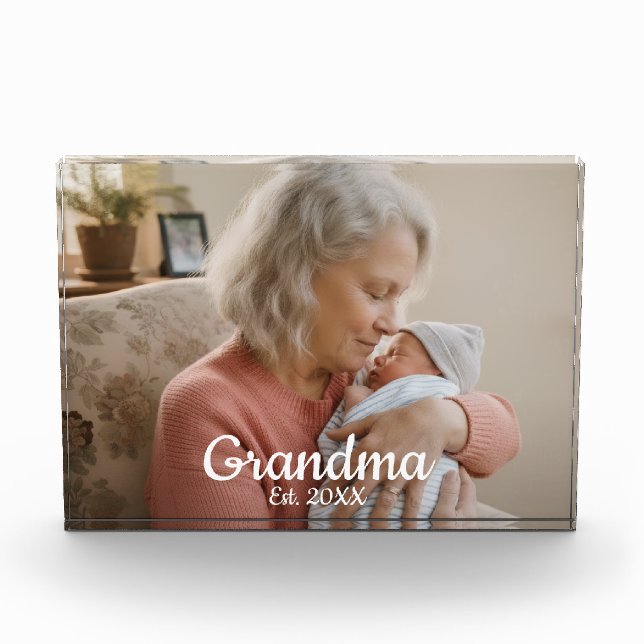 Simple Script Grandma Est.Photo Year Black Photo Block (Front)