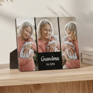  Simple Script Grandma Year Est. 3 Photo Plaque